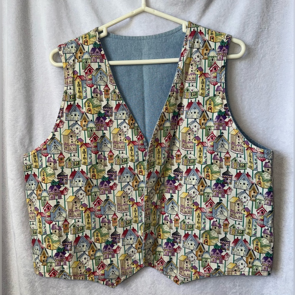 Birdhouse and Denim handmade vintage blue vest size xl cottagecore